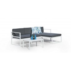 Salon De Jardin Sofa Corner Chenit-99 Finition Blanc Tissus Gris Sara Fonce Dralon