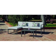 Salon De Jardin Sofa Corner Chenit-9 Finition Anthracite Tissus Gris Clair Mariland Dralon