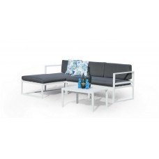 Salon De Jardin Sofa Corner Chenit-9 Finition Blanc Tissus Gris Sara Fonce Dralon