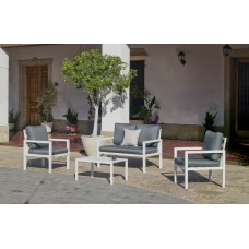 Salon De Jardin Sofa Mandalay-7 D Finition Blanc Tissus Gris Sara Fonce Dralon