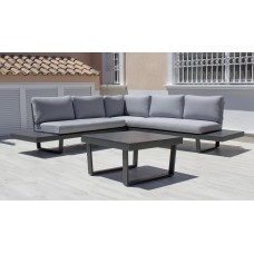 Salon De Jardin Sofa Corner Loira-Set-7 Finition Anthracite Tissus Gris Clair Mariland Dralon