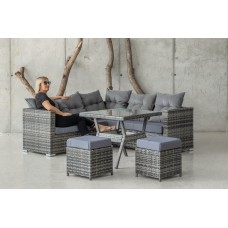 Salon De Jardin Sofa Set Marau-29 Finition Structure Acier, Résine Tressée Grise Panachée Tissus Gris  De 6 À 7 Places