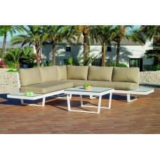 Salon De Jardin Sofa Corner Loira-Set-7 Finition Blanc Tissus Beige Michel Dralon