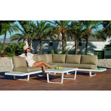 Salon De Jardin Sofa Corner Loira-Set-8 Finition Blanc Tissus Beige Michel Dralon