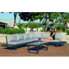 Salon De Jardin Sofa Corner Loira-Set-8 Finition Anthracite Tissus Gris Clair Mariland Dralon