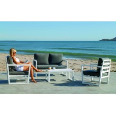 Salon De Jardin Sofa Alpine-7 Set 2 Plazas Finition Blanc Tissus Sara Gris Fonce Dralon