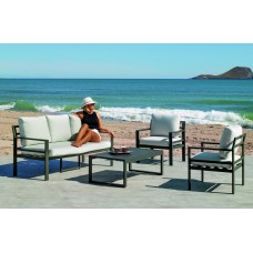 Salon De Jardin Sofa Glembor-8 Set Sofa 3 Plazas Finition Anthracite Tissus Anais Blanc Dralon