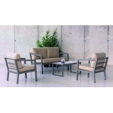 Salon De Jardin Sofa Acapulco-7 Hpl Dralon Finition Anthracite Tissus Beige Michel Dralon