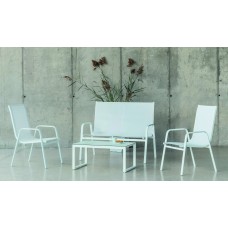 Salon De Jardin Sofa Avalon-7 Hpl Finition Blanc / Table Basse Plateau Hpl Blanc Tissus Blanc Textilene