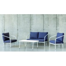 Salon De Jardin Sofa Alexis-7 Set Sofa 2 Plazas Finition Blanc Tissus Bleu Marino Dralon