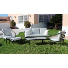 Salon De Jardin Sofa Alexis-8 Set Sofa 3 Plazas Finition Anthracite Tissus Anais Blanc Dralon