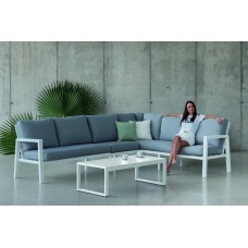 Salon De Jardin Sofa Corner Hublot-28 Set Finition Blanc Tissus Gris Clair Mariland Dralon