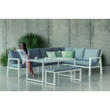 Salon De Jardin Sofa Corner Hublot-30 Set Finition Blanc Tissus Gris Clair Mariland Dralon