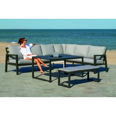 Salon De Jardin Sofa Corner Hublot-30 Set Finition Anthracite Tissus Gris Clair Mariland Dralon