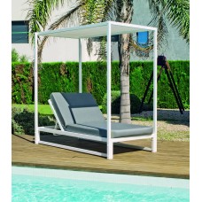 Lit De Jardin Texas-100-Sincortinas Finition Blanc Tissus Gris Clair Mariland Dralon