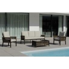 Salon De Jardin Sofa Aluminium Et Corde Havana-8 Finition Champagne Corde Champagne Tissus Alba Crudo Dralon