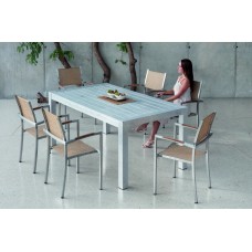 Set Table À Manger + 6 Fauteuils Camelia-180/Viena-3/X6 Finition Aluminium Naturel Tissus Paille Textilene