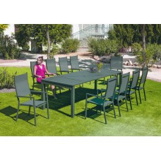 Set Table À Manger Extensible + 10 Fauteuils Singapur-200-H77/Janeiro-3/10 Finition Anthracite Tissus Anthracite Textilene