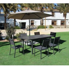 Salon De Jardin À Manger Palma Hpl-130/180+6Xsion-2/Viena-300 Finition Anthracite / Hpl Pizarra Tissus Anthracite Textilene